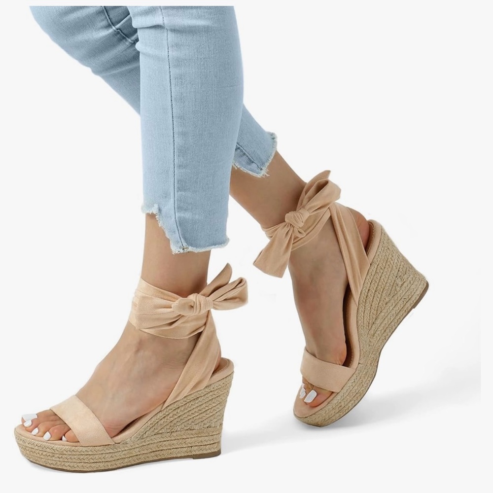 DREAM PAIRS Womens Open Toe Wedges Tie Lace Up Cute Ankle Strap Platform Sandals